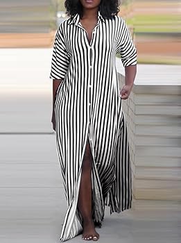 Amazon.com: ZOCAVIA Womens Black Striped Shirt Dress Casual